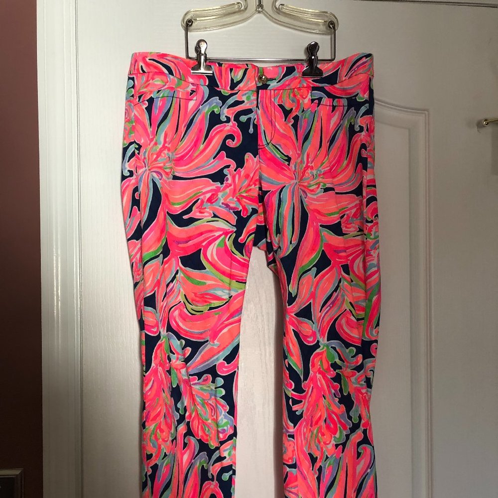 Lilly Pulitzer Kelly Skinny Ankle Pant Resort Navy Banana Flambe Sz 10